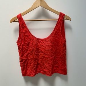 Low back cropped tank top orangey red scoop neck
